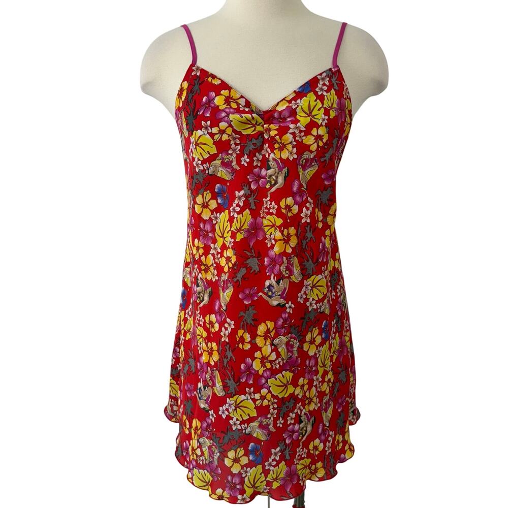 Natori Josie Floral Chemie Slip Mini Dress Red Hibiscus S